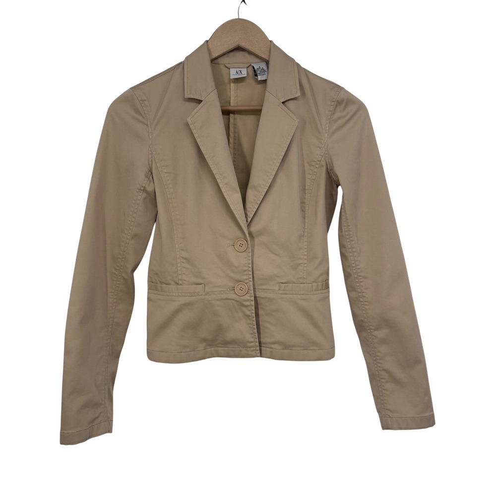 Y2K Armani Exchange Womens Vintage Khaki Two Button Tailored Blazer S Academia